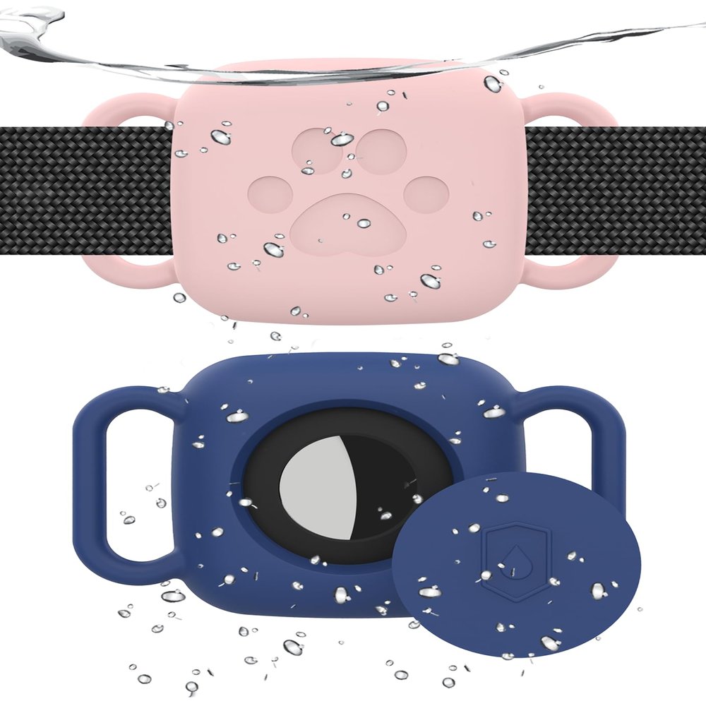 2 Pack Dog Collar Holder Compatible with Tile Mate 2022 2024 Tracker, Waterproof Anti-Scratch Finder Protective Cover for Tile Tracker, Silicone Case Accessories for Pets Dog Cat(Pink Blue)