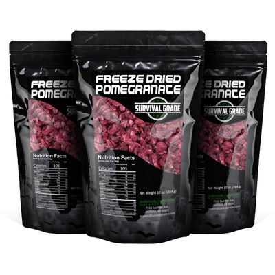Survival Grocery Freeze Dried Pomegranate Seeds/Arils - No Sugar Added, No Preservatives, Rich in Antioxidants & Vitamin C - Ideal for Oatmeal, Smoothies, Granola or Snacking (30 oz./3 Bags)