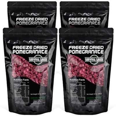 Survival Grocery Freeze Dried Pomegranate Seeds/Arils - No Sugar Added, No Preservatives, Rich in Antioxidants & Vitamin C - Ideal for Oatmeal, Smoothies, Granola or Snacking (40 oz./4 Bags)