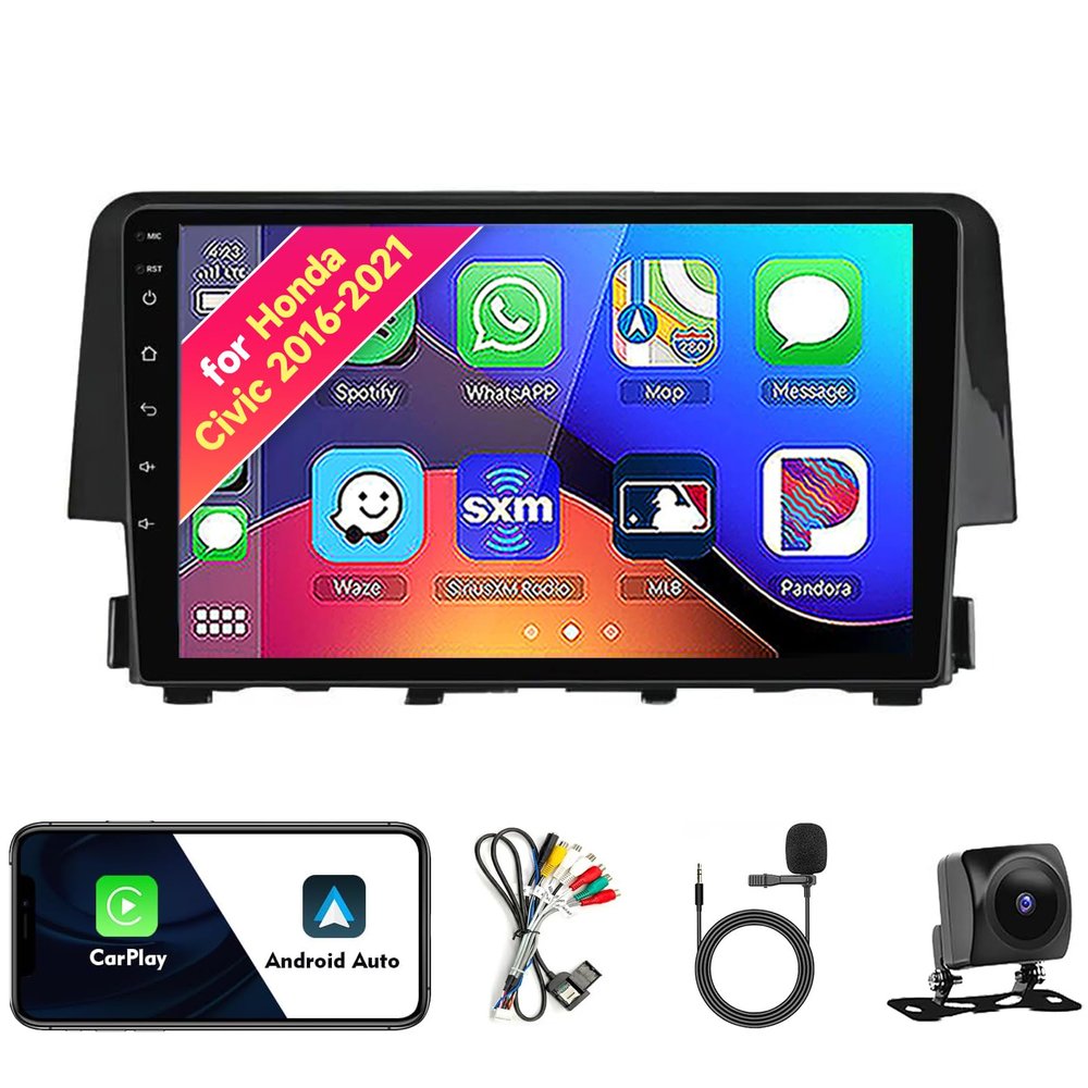 Car Stereo Radio for Honda Civic 2016-2021, Android 13, 9.1" IPS Touch Screen Multimedia Player with CarPlay & Android Auto, GPS Navigation DSP SWC 5G WiFi Camera 8CORE 2+32GB