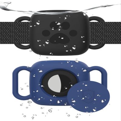 2 Pack Dog Collar Holder Compatible with Tile Mate 2022 2024 Tracker, Waterproof Anti-Scratch Finder Protective Cover for Tile Tracker, Silicone Case Accessories for Pets Dog Cat(Black Blue)