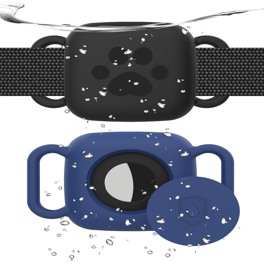 2 Pack Dog Collar Holder Compatible with Tile Mate 2022 2024 Tracker, Waterproof Anti-Scratch Finder Protective Cover for Tile Tracker, Silicone Case Accessories for Pets Dog Cat(Black Blue)