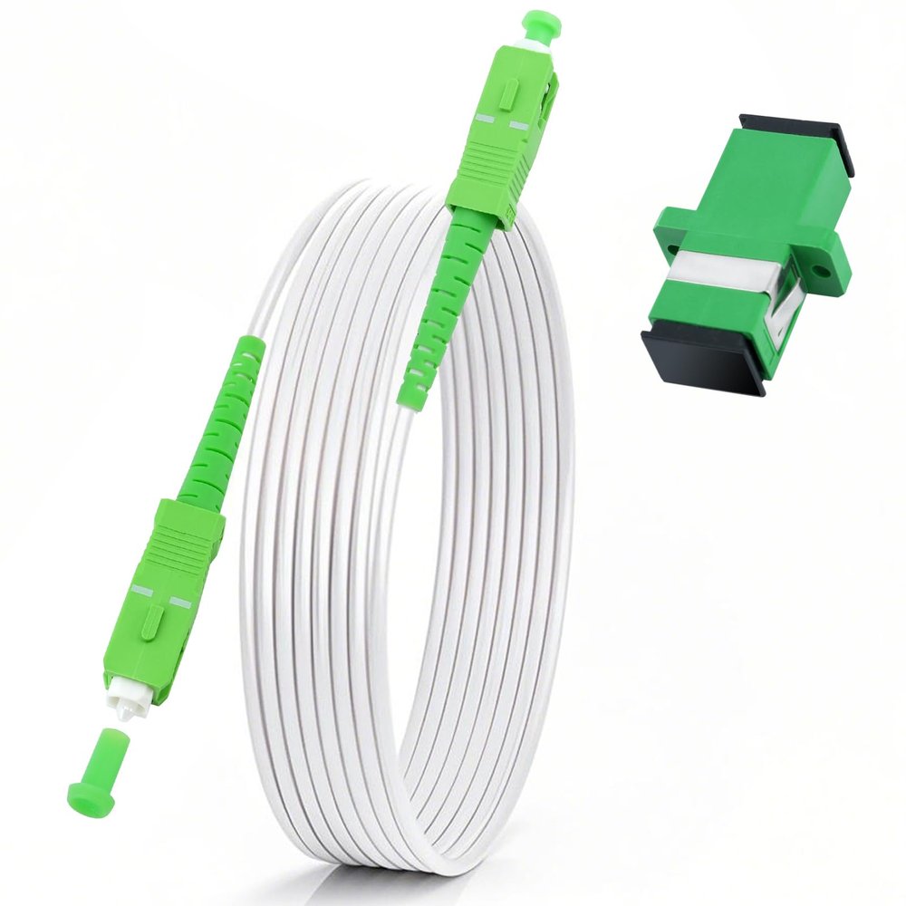 10FT SC/APC to SC/APC Fiber Optic Cable, Armored Single Mode Patch Cord for High-Speed Internet (9/125m, OS1/OS2 Compatible, LSZH White)