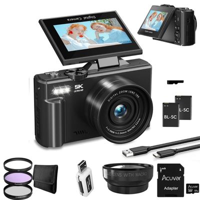 4K/5K Digital Camera for Photography & Video  UHD Vlogging Camera with WiFi, Autofocus, 3" Flip Screen, 18X Zoom  Compact Creator Kit with Lens, Filters & Case (Black)