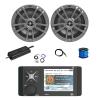 Marine Bluetooth AM/FM/WeatherBand Radio Receiver, 2X 6.5 180 Watt 2-Way Multi-Element Audio Speakers (Gray), Wire, Antenna, 4-Channel 450W Amplifier w/Kit view 1