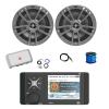 Marine Bluetooth AM/FM/WeatherBand Radio Receiver, 2X 6.5 180 Watt 2-Way Multi-Element Audio Speakers (Gray), Wire, Antenna, 4-Channel Amplifier w/Kit view 1