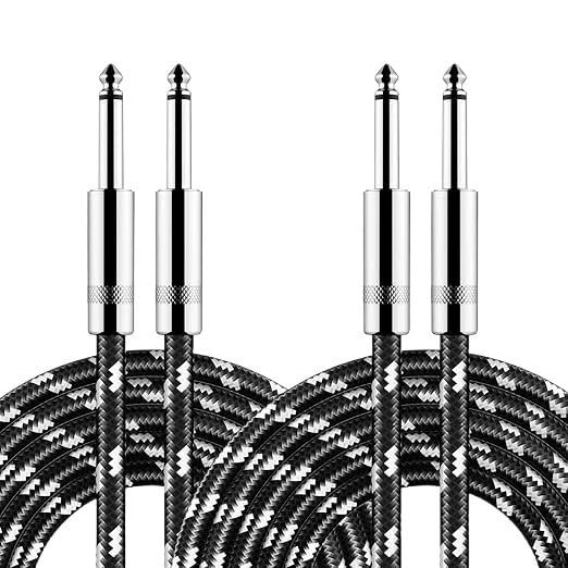 2Packs 6.5mm Guitar Cable Electric Instrument Patch Cable Bass Cord 6.5mm 1/4 Straight Mono Cable for Mandolin Pro Audio(Straight-2PK,12m)