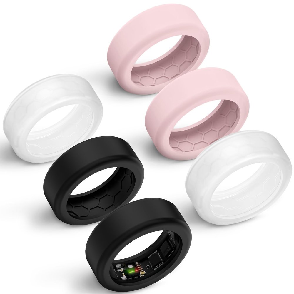 Hexasider 6 Pack Smart Ring Cover Fits 7mm and 8mm Ring Smart, Anti-Scratch Silicone Case for Working Out Gym Smart Rings Protector for Women Men (M+8mm)