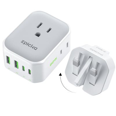 EPICKA Hybrid European Travel Plug Adapter, Foldable & Detachable Type C (EU) VisaPlug (Type G for UK)