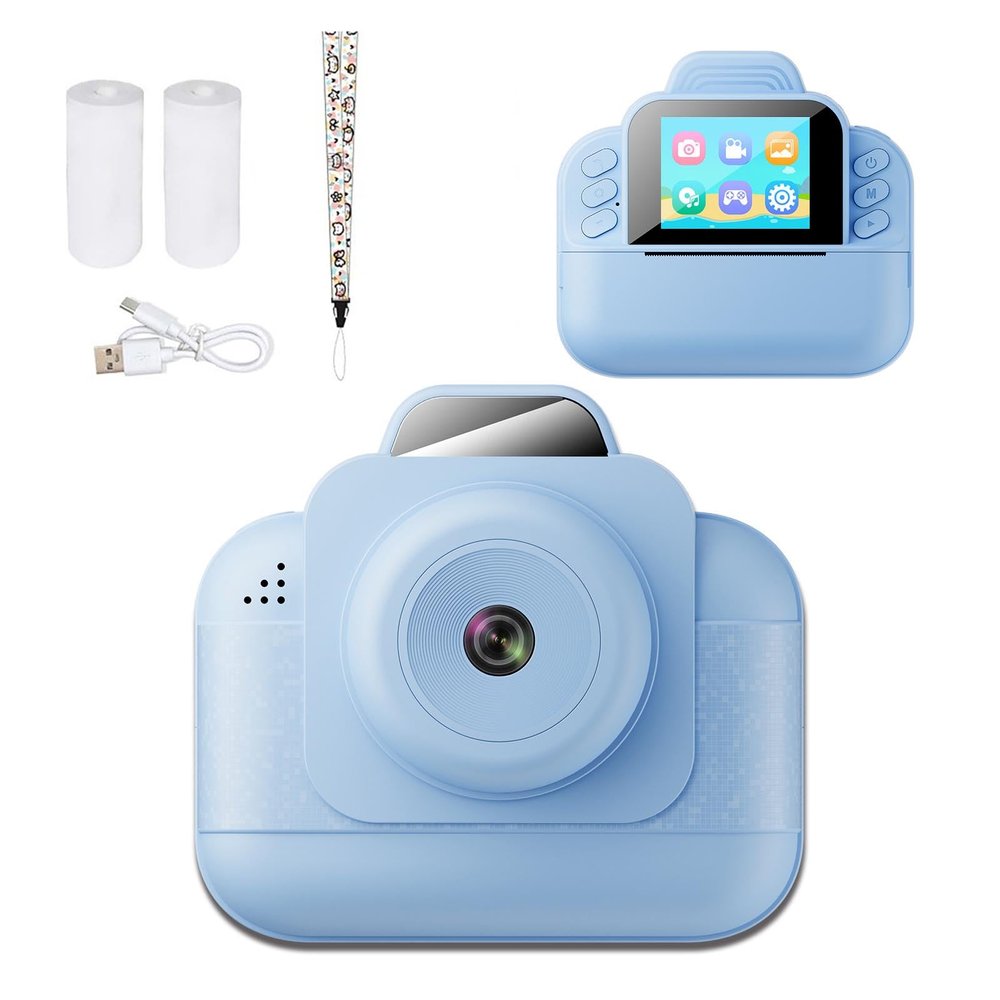 Instant Print Camera, 1080P 2.4 Inch Screen Portable Thermal Printing Camera with Time Lapse Function, Childrens Day Christmas Birthday Present for 4 5 6 7 8 9 10 Year Old (Blue)