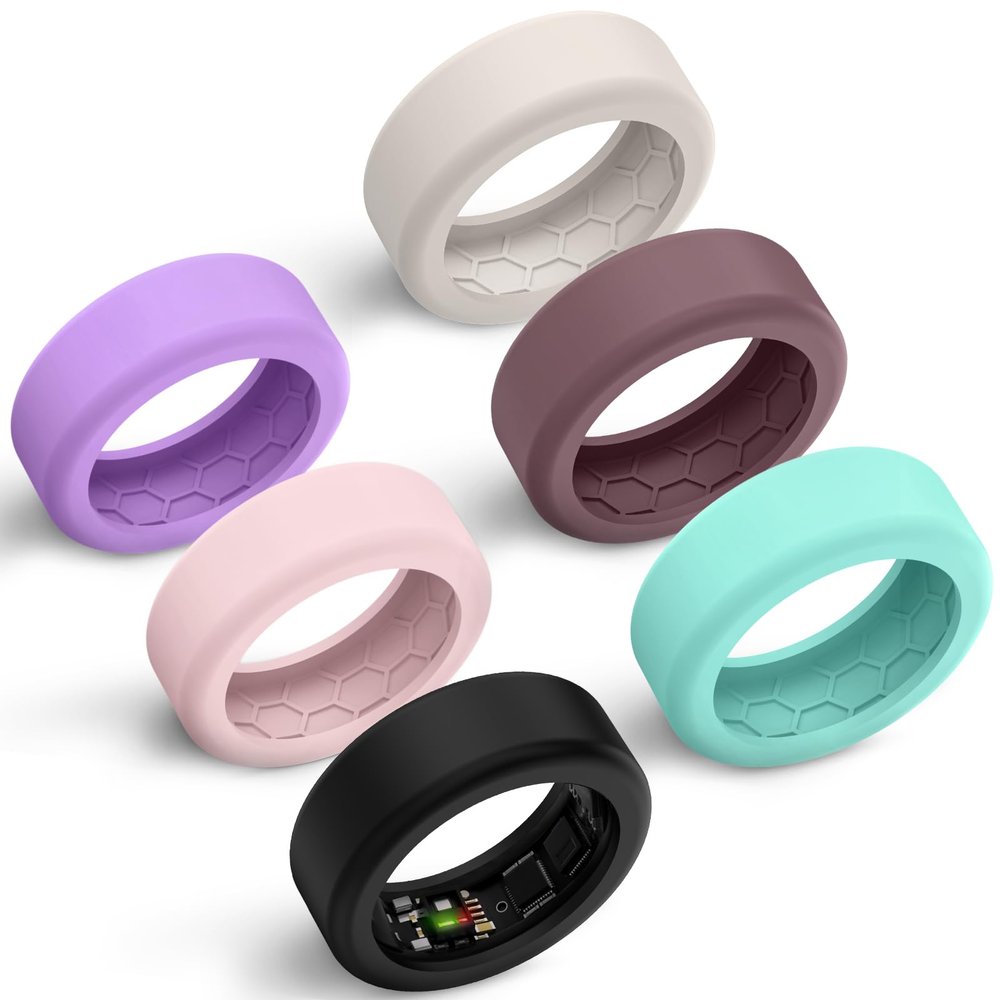 Hexasider 6 Pack Smart Ring Cover Fits 7mm and 8mm Ring Smart, Anti-Scratch Silicone Case for Working Out Gym Smart Rings Protector for Women Men (S+7mm)