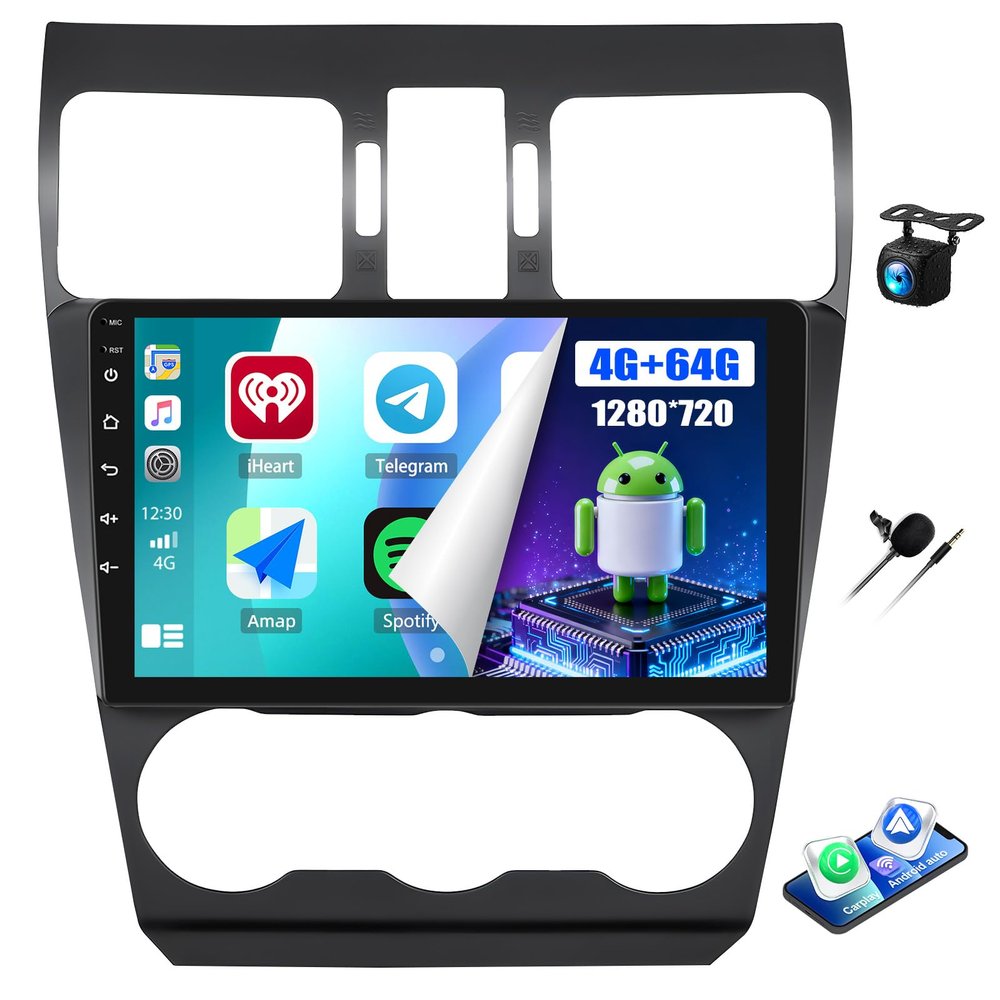 4+64G Android 13 Car Radio Stereo for Subaru Forester WRX Impreza 2015-2018, 9'' HD 1280 * 720 Touchscreen Wireless CarPlay Android Auto Bluetooth Mirror Link GPS Navi,WiFi,32EQ,SWC+Camera&Mic