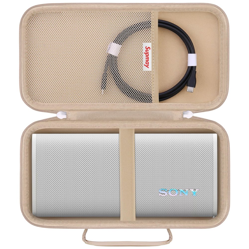 Supmay Hard Carrying Case for Sony ULT Field 3 Wireless Portable Bluetooth Speaker, Wireless Portable Speaker Protection Case with Mesh Pocket for Shoulder Strap, Charging Cables, Champagne Gold