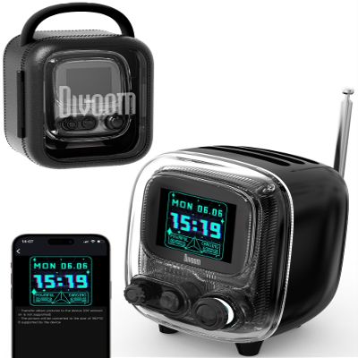 Divoom Tiivoo-2 Portable Bluetooth Speaker with FM Radio,Pixel Art Retro Mini Small Cute Wireless Speaker,Vintage Decor Suitable for Party Office Desk Home Bedroom Kitchen,Gifts for Women Men,Black