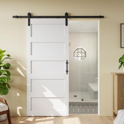 34 x 84 in 5 Panel Manufactured Wood Barn Door with Installation Hardware Kit
