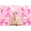 Baocicco 15x10ft Happy 1st Birthday Photography Background for Princess Girls First Party Supplies Pink Shinny Balloons Diamond Crown Banner Backdrop for First Birthday Party Decorations Photo Props view 3