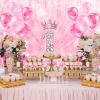 Baocicco 15x10ft Happy 1st Birthday Photography Background for Princess Girls First Party Supplies Pink Shinny Balloons Diamond Crown Banner Backdrop for First Birthday Party Decorations Photo Props view 4