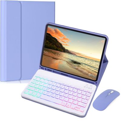 AnMengXinLing Keyboard Case for Galaxy Tab A11+ Plus/A9+ Plus 5G 11 Inch with Mouse, 7 Color Rainbow Backlight Magnetic Detachable Wireless Keyboard Mouse with S Pen Holder, Purple