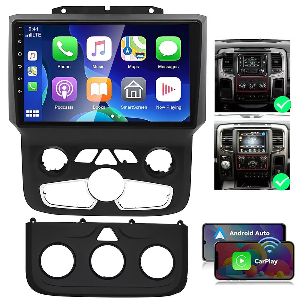 4+64G Android 13 Car Radio Stereo for Dodge Ram 1500 2500 3500 2013-2019 Manual/Auto AC, 9 inch Touch Screen Car Stereo with Wireless CarPlay Andriod Auto Bluetooth GPS SWC WiFi HD Backup Camera MIC