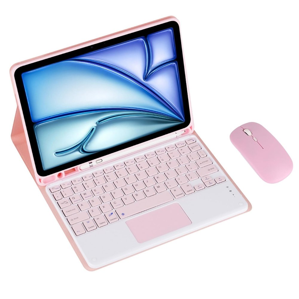 Keyboard Case for Samsung Galaxy Tab S6 Lite(10.4") SM-P610/P615/P613/P619 Tablet Detachable Keyboard, Fully Wrapped Leather Case with Built-in Pen Holder (Pink,Touch Pad and Mouse)