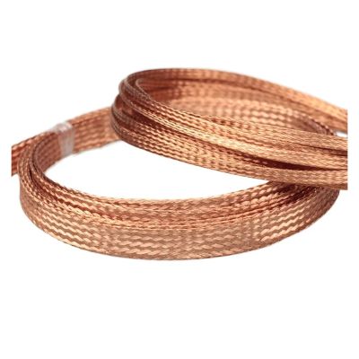 DJJSDMY Cable Sleeves Flat Pure Copper Braid Cable Bare Copper Braid Wire Ground Lead 2mm~28mm(14mm,5 Metre)