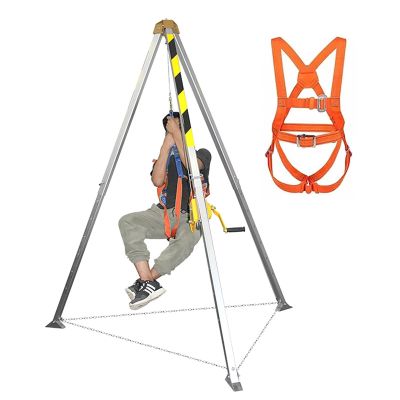Emergency Rescue Tripod Kit, Aluminum Alloy Confined Space Tripod with 1200lb Winch, Self-Locking Device, Suitable for Fire Station Rescue Tripods (One Color, 120