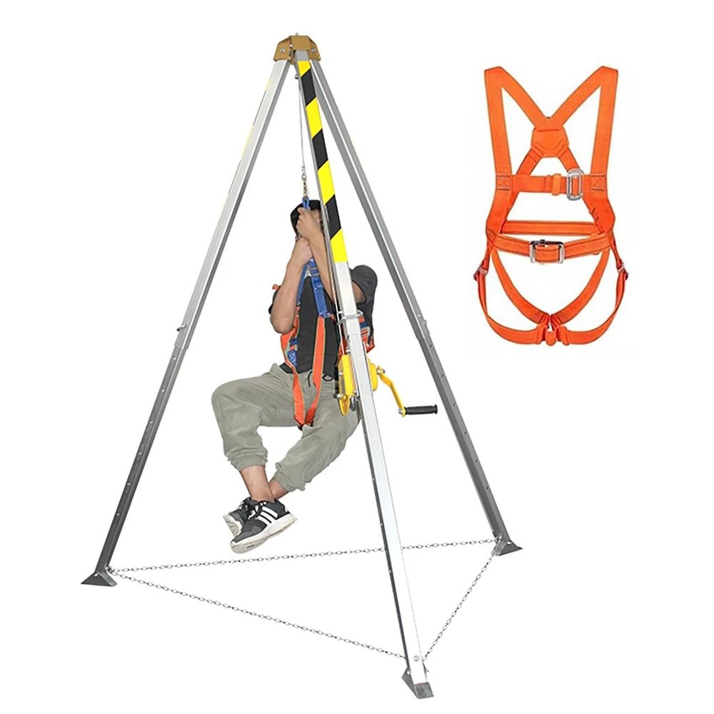 Emergency Rescue Tripod Kit, Aluminum Alloy Confined Space Tripod with 1200lb Winch, Self-Locking Device, Suitable for Fire Station Rescue Tripods (One Color, 120
