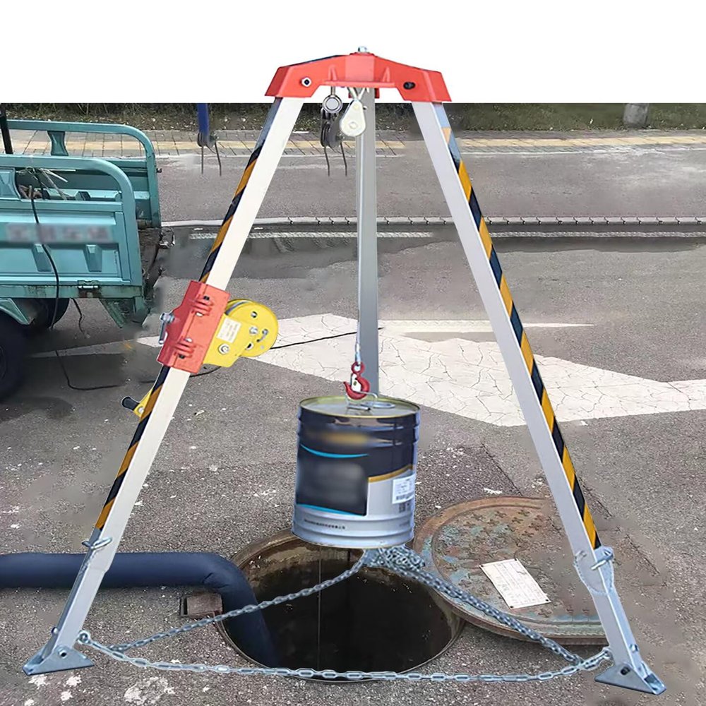 Aluminum Alloy Tripod for Conventional confined Spaces, Emergency Rescue Tripod System with 20 m Safety Rope, Multi-Function Tripod kit for Wellhead Exploration