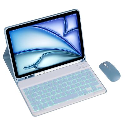 Keyboard Case for Samsung Galaxy Tab S10/S9/S8 Ultra 14.6" SM-X926/X910/X906 Tablet Detachable Keyboard, Fully Wrapped Leather case with Built-in Pen Holder (Blue,Backlight and Mouse)