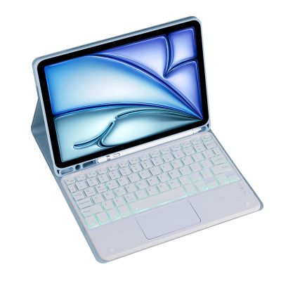 Keyboard Case for Samsung Galaxy Tab A9+/Plus 11" SM-X210/X216B/X218 Tablet Detachable Keyboard, Fully Wrapped Leather Case with Built-in Pen Holder (Blue,Backlight Touch Pad)