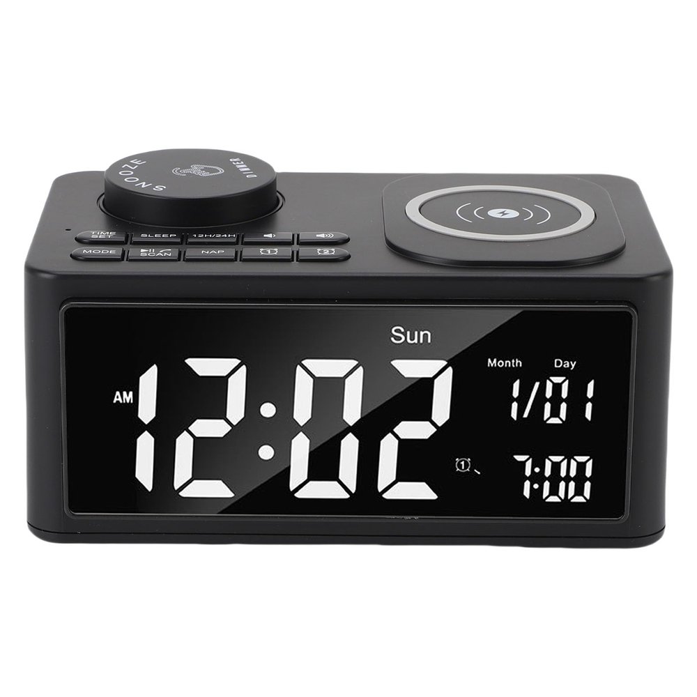 Zunate BT Speaker with Wireless Charger, Digital Alarm Clock, Dual LED Display HiFi Sound, Wireless Charging Station with Built in Mic, Digital Alarm Clock (US Plug)