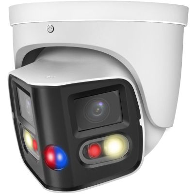 VIKYLIN Security Camera Outdoor 4K Full-Color 24MP Dual-Lens 1/1.8" CMOS Smart Splicing IP POE Camera Outputs 180 Wide Angle, Two-Way Talk,Active Detterence,SMD4.0,IVS,EPTZ,DMSS/SmartPss Lite