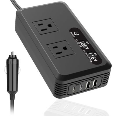12V to 110V Car Power Inverter 200W - 400W Surge, Dual USB C Fast Charge & AC Outlets, Multi - for Truck RV