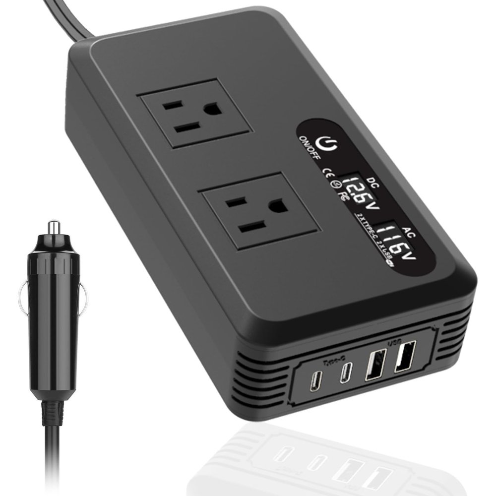 12V to 110V Car Power Inverter 200W - 400W Surge, Dual USB C Fast Charge & AC Outlets, Multi - for Truck RV