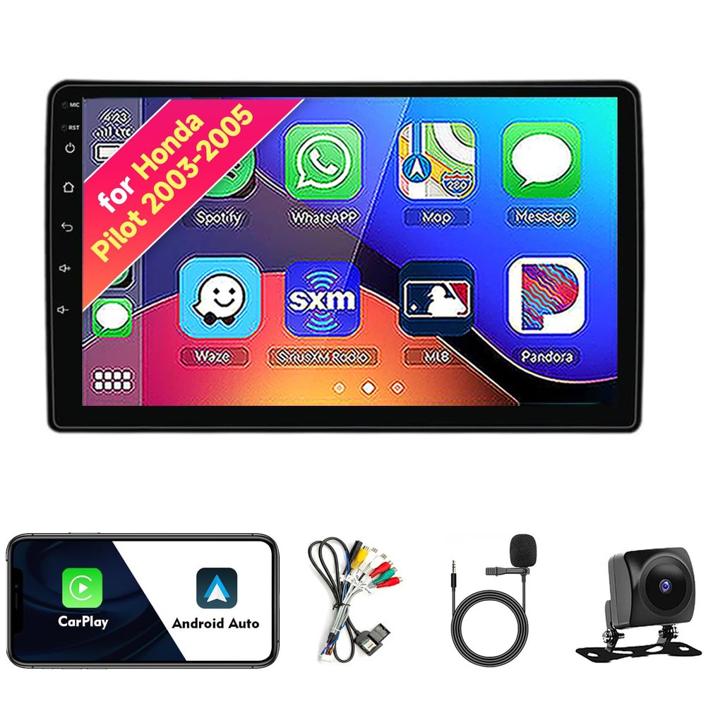 Car Stereo Radio for Honda Pilot 2003-2005, Android 13, 9.1" IPS Touch Screen Multimedia Player with CarPlay & Android Auto, GPS Navigation SWC DSP 5G WiFi Camera 8CORE 4+64GB
