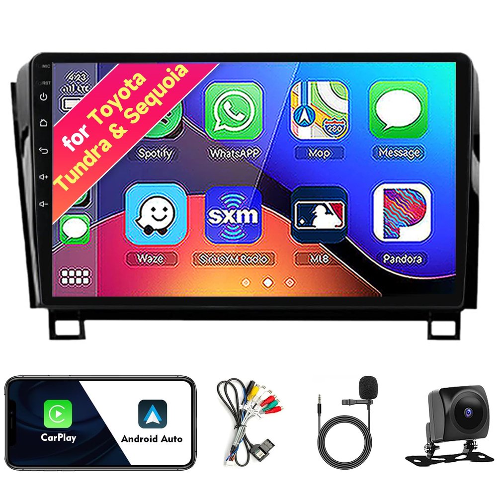 Car Radio Stereo for Toyota Tundra 2007-2013 & Toyota Sequoia 2008-2019, Android 13, 10.1" IPS Touch Screen Upgrade Dash Kit with CarPlay & Android Auto, GPS Navigation DSP SWC 5G WiFi 8 CORE 4+64GB