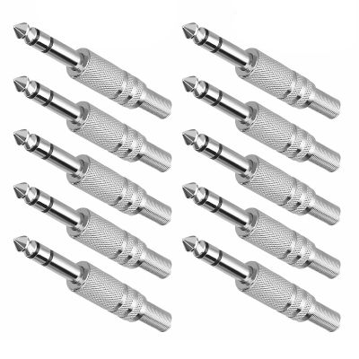 10Pcs 1/4 Connecto Stereo Plugs, Solder Type 6.35mm TRS Audio Plug Connector for Speaker/Guitar/Microphone Cables Accessory