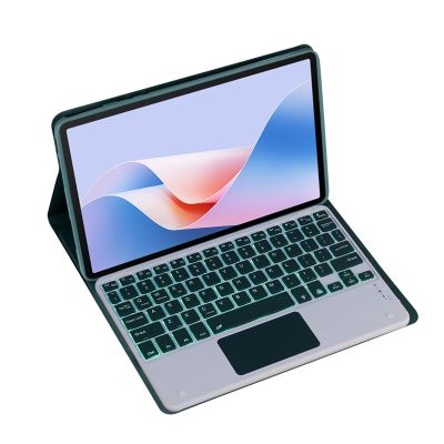 Magnetic Detachable Wireless Keyboard Case& Mouse Combo with Leather Cover for Lenovo Tab P12 12.7-inch 2024/2023 TB370FU Tablet Full Wrapped Protection Case (Green,Backlight Touch Pad)