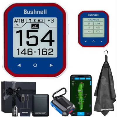 Bushnell Golf Phantom 3 Slope GPS Handlheld (Red/Blue) | 38,000+ Courses, Slope Compensation, Hazard Info, Distance Calculator, Scorekeeping, Magnet Mount, Touchscreen | Signature Series Gift Bundle
