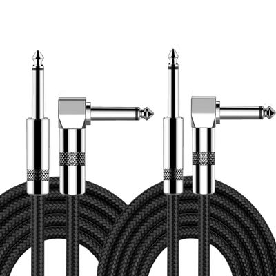 bodateng 1/4 Inch Right Angled to Straight Guitar Cable 6.35mm Male Instrument Mono 6.5mm Cord for Electric Guitar Mandolin Pro Audio(6.5 TS-2Packs,3m)