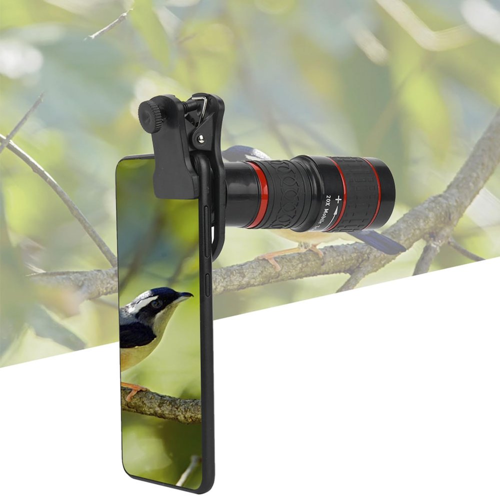 20X Long Focus Telephoto Phone Lens, Zoom Lens with Clip for Smart Phone Tablet PC, Black