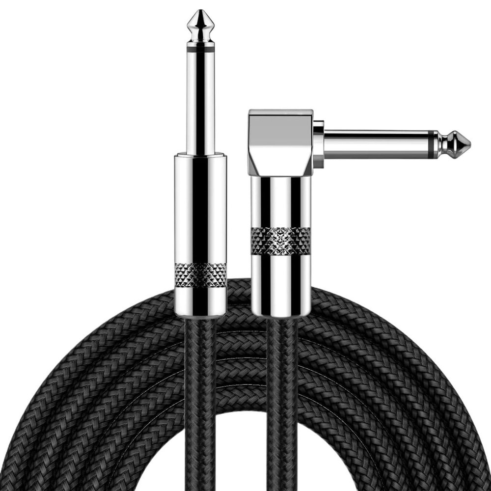 bodateng 1/4 Inch Right Angled to Straight Guitar Cable 6.35mm Male Instrument Mono 6.5mm Cord for Electric Guitar Mandolin Pro Audio(6.5 TS,1.5m)