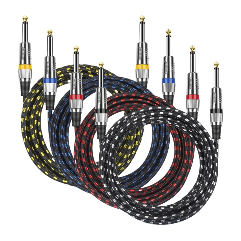 bodateng 2 Pack 6.35 to 6.35 Guitar Cable 6.35 1/4 Inch Mono Ja-ck 6.5mm to 6.5mm Audio Instrument Wire for Bass Mixer Cord(4 Packs,3m)