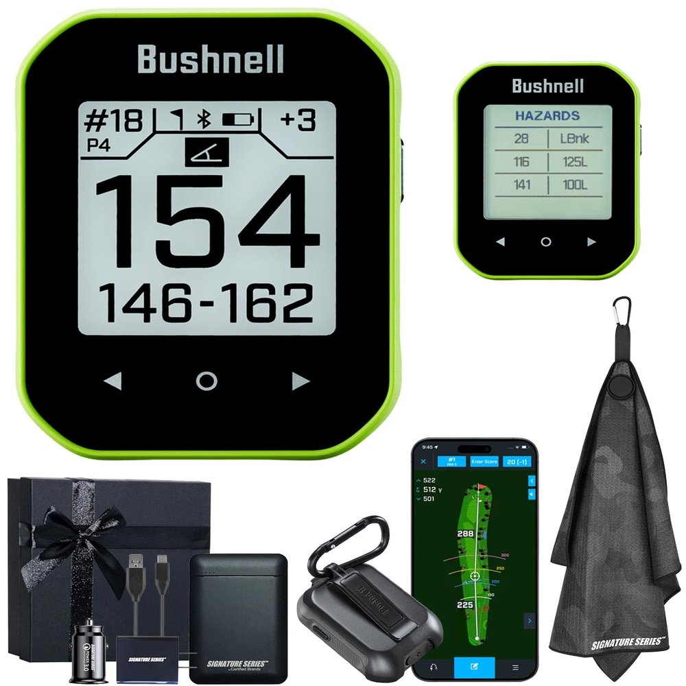Bushnell Golf Phantom 3 Slope GPS Handlheld (Green) | 38,000+ Courses, Slope Compensation, Hazard Info, Distance Calculator, Scorekeeping, Magnet Mount, Touchscreen | Signature Series Gift Bundle