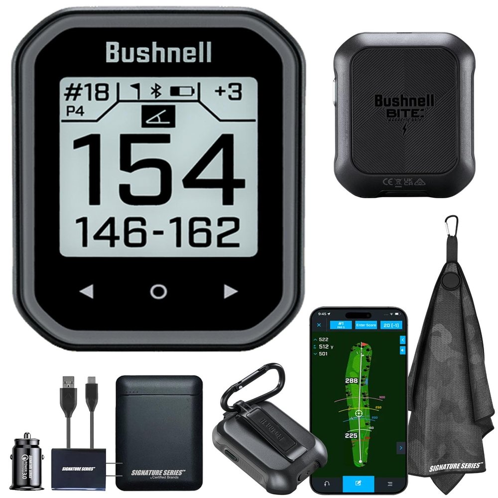 Bushnell Golf Phantom 3 Slope GPS Handlheld (Black) | 38,000+ Courses, Slope Compensation, Hazard Info, Distance Calculator, Scorekeeping, Magnet Mount, Touchscreen | Signature Series Power Bundle