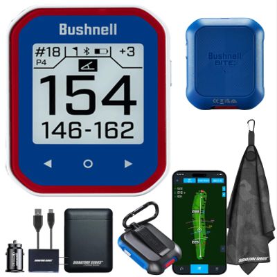 Bushnell Golf Phantom 3 Slope GPS Handlheld (Red/Blue) | 38,000+ Courses, Slope Compensation, Hazard Info, Distance Calculator, Scorekeeping, Magnet Mount, Touchscreen | Signature Series Power Bundle