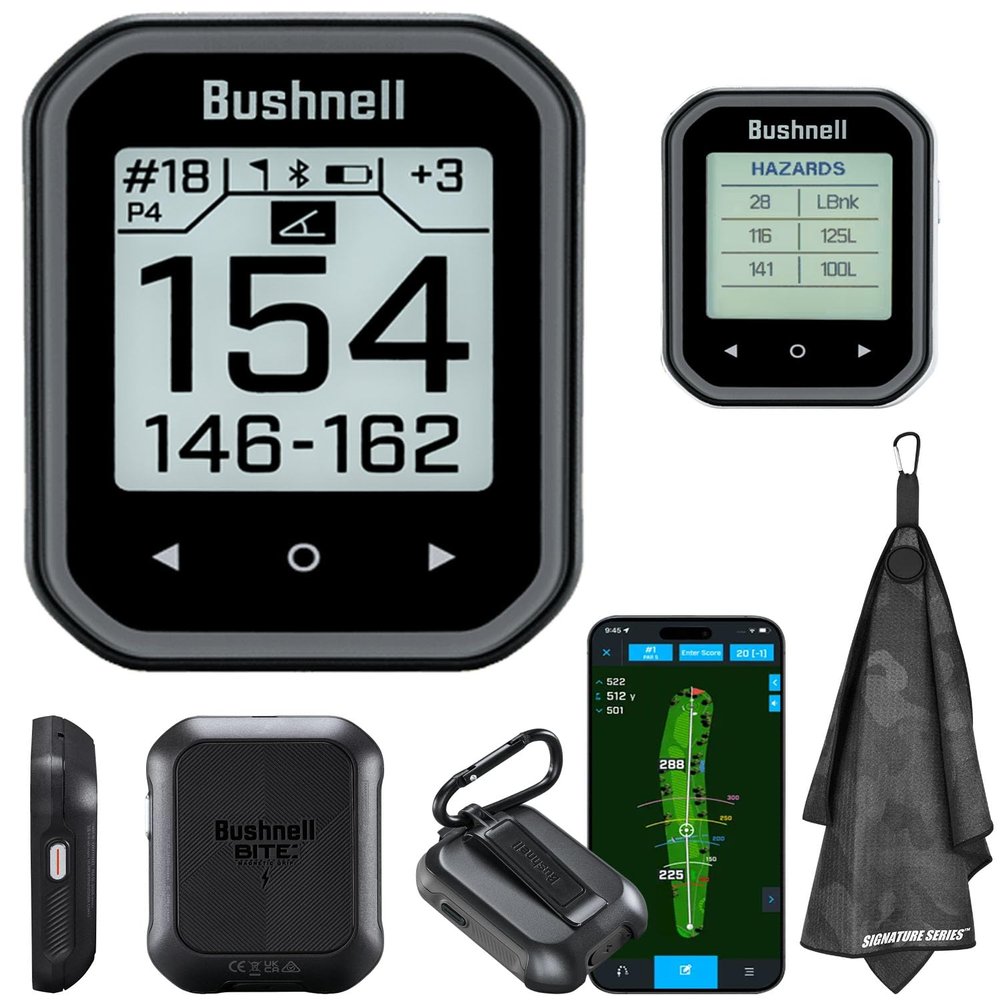 Bushnell Golf Phantom 3 Slope GPS Handlheld (Black) | 38,000+ Courses, Slope Compensation, Hazard Info, Distance Calculator, Scorekeeping, Magnet Mount, Touchscreen | Signature Series Golf Towel