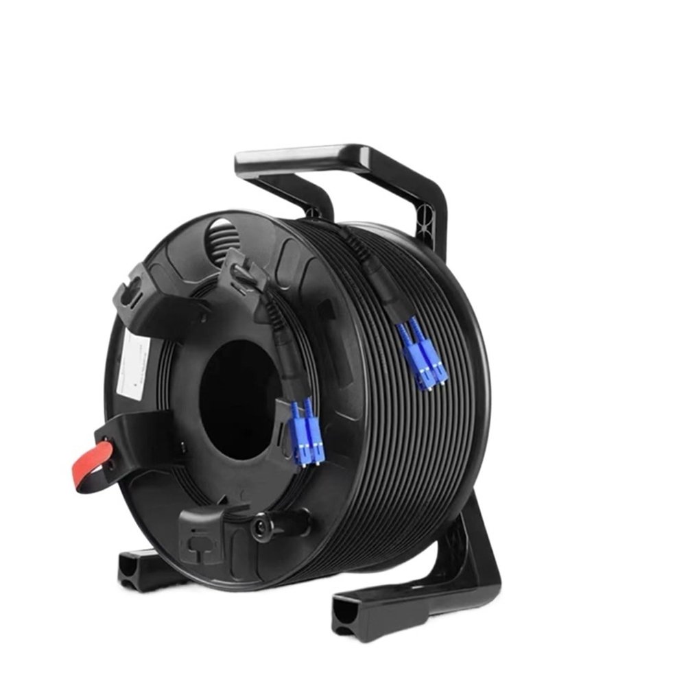 300m 1 Core 2 Core Outdoor Patch Cord Armored with PCD310 Reel LC SC FC A SM TPU 3.0mm Waterproof Singlemode Fiber Optic Jumper(LC/A-LC/A,2 Cores LSZH)
