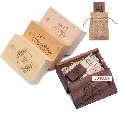 16GB 50Pcs Custom Crystal USB 3.0 Flash Drive with Wooden Gift Box, Wedding Thumb Drive with Linen Bag, Personalized Crystal USB Sticks, Engraved Your Logo & Text for Wedding/Company/Photography