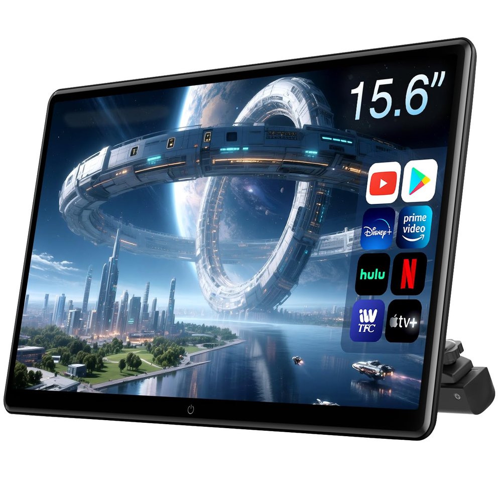 15.6inch Android 13 Headrest Monitor Car TV Touchscreen Entertainment System for Backseat,Support Phone Wireless Mirroring Sync Screen HDMI Bluetooth USB SD 4K Video Playback (2G+32G(1PC))
